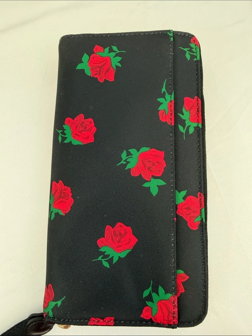 Kate Spade Madison Rose Toss Black Red Floral Large Zip Continental Wallet